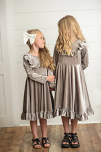 Load image into Gallery viewer, Kids Gray Silver Velvet Ruffle Fancy Dress
