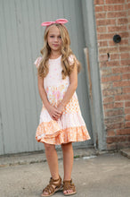 Load image into Gallery viewer, Kids Pink &amp; Tangerine Daisy Checkered Tiered Spring Dress
