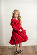 Load image into Gallery viewer, Kids Red Velvet Ruffle Fancy Winter Dress
