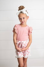 Load image into Gallery viewer, Girls Pink Lace Checkered Ruffle Short Set
