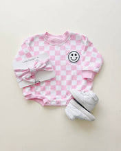Load image into Gallery viewer, Bubble Romper | Checkered Smiley Pink
