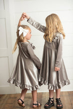 Load image into Gallery viewer, Kids Gray Silver Velvet Ruffle Fancy Dress
