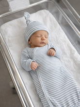 Load image into Gallery viewer, Dusty Blue Stripe / Ribbed Gown: 0-3M
