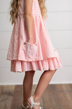 Load image into Gallery viewer, Girls Pink &amp; White Gingham Check Pocket Ruffle Spring Dress
