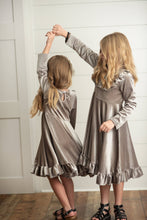 Load image into Gallery viewer, Kids Gray Silver Velvet Ruffle Fancy Dress
