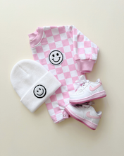 Load image into Gallery viewer, Bubble Romper | Checkered Smiley Pink
