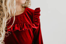 Load image into Gallery viewer, Girls Red Burgundy Velvet Pant Set
