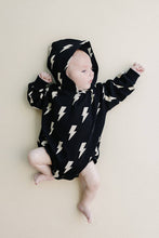 Load image into Gallery viewer, Hooded Bubble Romper  |  Black Bolts
