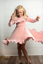 Load image into Gallery viewer, Kids Pink Velvet Ruffle Fancy Winter Dress
