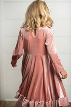 Load image into Gallery viewer, Kids Pink Velvet Ruffle Fancy Winter Dress
