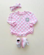 Load image into Gallery viewer, Bubble Romper | Checkered Smiley Pink
