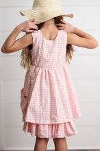 Load image into Gallery viewer, Girls Pink &amp; White Gingham Check Pocket Ruffle Spring Dress
