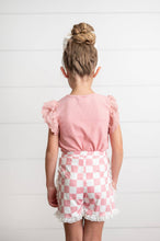 Load image into Gallery viewer, Girls Pink Lace Checkered Ruffle Short Set
