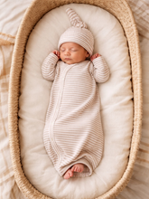 Load image into Gallery viewer, Tan Stripe / Ribbed Gown: 0-3M
