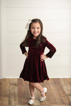 Load image into Gallery viewer, Kids Wine Velvet Ruffle Fancy Winter Dress
