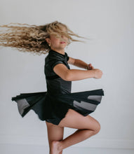 Load image into Gallery viewer, Kids Black Velvet Sheer Skirted Ballet Dance Leotard
