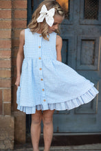 Load image into Gallery viewer, Blue &amp; White Gingham Pocket Ruffle Spring Dress
