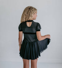 Load image into Gallery viewer, Kids Black Velvet Sheer Skirted Ballet Dance Leotard

