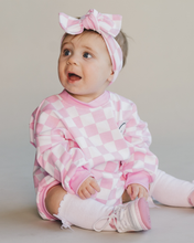 Load image into Gallery viewer, Bubble Romper | Checkered Smiley Pink
