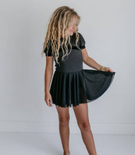 Load image into Gallery viewer, Kids Black Velvet Sheer Skirted Ballet Dance Leotard

