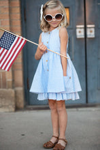 Load image into Gallery viewer, Blue &amp; White Gingham Pocket Ruffle Spring Dress
