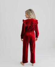 Load image into Gallery viewer, Girls Red Burgundy Velvet Pant Set
