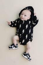 Load image into Gallery viewer, Hooded Bubble Romper  |  Black Bolts
