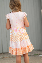 Load image into Gallery viewer, Kids Pink &amp; Tangerine Daisy Checkered Tiered Spring Dress
