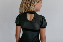 Load image into Gallery viewer, Kids Black Velvet Sheer Skirted Ballet Dance Leotard
