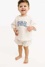 Load image into Gallery viewer, White USA Embroidered Slouchy Set
