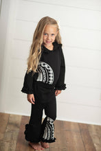 Load image into Gallery viewer, Kids Black &amp; White Rainbow Check Hooded Ruffle Pocket Set
