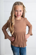 Load image into Gallery viewer, Kids Toffee Long Sleeve Lettuce Trim Shirt
