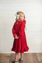 Load image into Gallery viewer, Kids Red Velvet Ruffle Fancy Winter Dress

