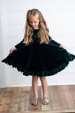 Load image into Gallery viewer, Kids Emerald Green Velvet Ruffle Fancy Dress
