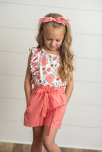 Load image into Gallery viewer, Kids Coral Pink Floral Ruffle Spring Summer Pocket Short Set
