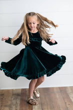 Load image into Gallery viewer, Kids Emerald Green Velvet Ruffle Fancy Dress
