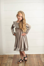 Load image into Gallery viewer, Kids Gray Silver Velvet Ruffle Fancy Dress
