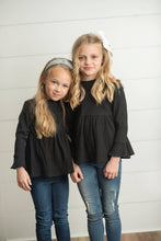 Load image into Gallery viewer, Kids Black Long Sleeve Lettuce Trim Shirt

