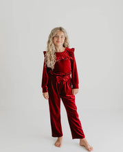 Load image into Gallery viewer, Girls Red Burgundy Velvet Pant Set
