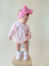 Load image into Gallery viewer, Hooded Bubble Romper | Pink Bolts
