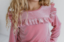 Load image into Gallery viewer, Girls Pink Velvet Ruffle Bow Fancy Pant Set
