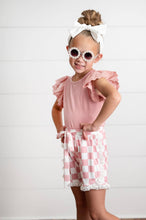 Load image into Gallery viewer, Girls Pink Lace Checkered Ruffle Short Set
