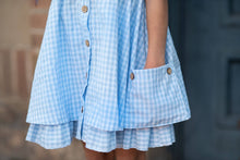 Load image into Gallery viewer, Blue &amp; White Gingham Pocket Ruffle Spring Dress
