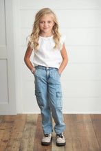 Load image into Gallery viewer, Kids Light Wash Faded Denim Cargo Jean Pant With Pockets
