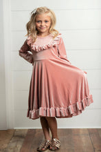 Load image into Gallery viewer, Kids Pink Velvet Ruffle Fancy Winter Dress
