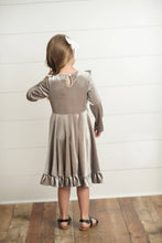Load image into Gallery viewer, Kids Gray Silver Velvet Ruffle Fancy Dress
