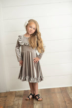 Load image into Gallery viewer, Kids Gray Silver Velvet Ruffle Fancy Dress
