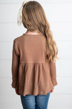 Load image into Gallery viewer, Kids Toffee Long Sleeve Lettuce Trim Shirt
