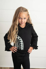 Load image into Gallery viewer, Kids Black &amp; White Rainbow Check Hooded Ruffle Pocket Set
