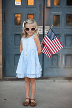 Load image into Gallery viewer, Blue &amp; White Gingham Pocket Ruffle Spring Dress
